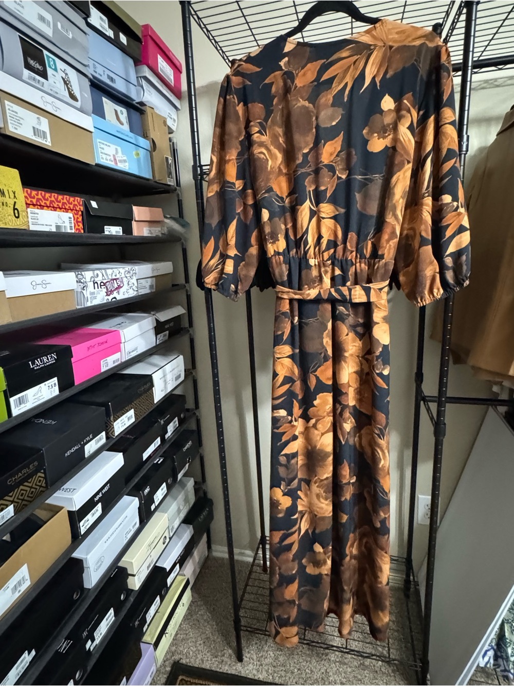 Faux-Wrap Maxi Dress in Black and Brown Floral - Picture 7 of 7